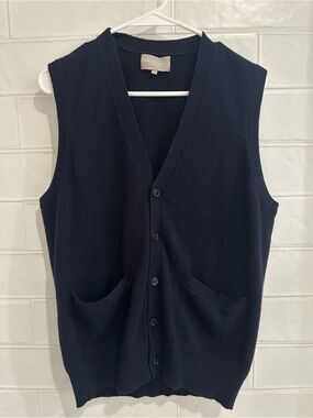 Eric Bompard 100% Cashmere V-neck Sleeveless Cardigan Mens Size Small Navy Blue